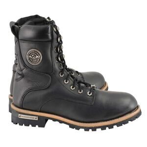 NWT Milwaukee leather Mens Classic black leather lace up logger boots
